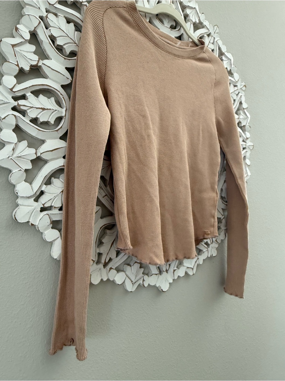 We The Free Easy Does It Long Sleeve Tee, Lettuce Trim, Neutral Basic Small - Picture 3 of 5